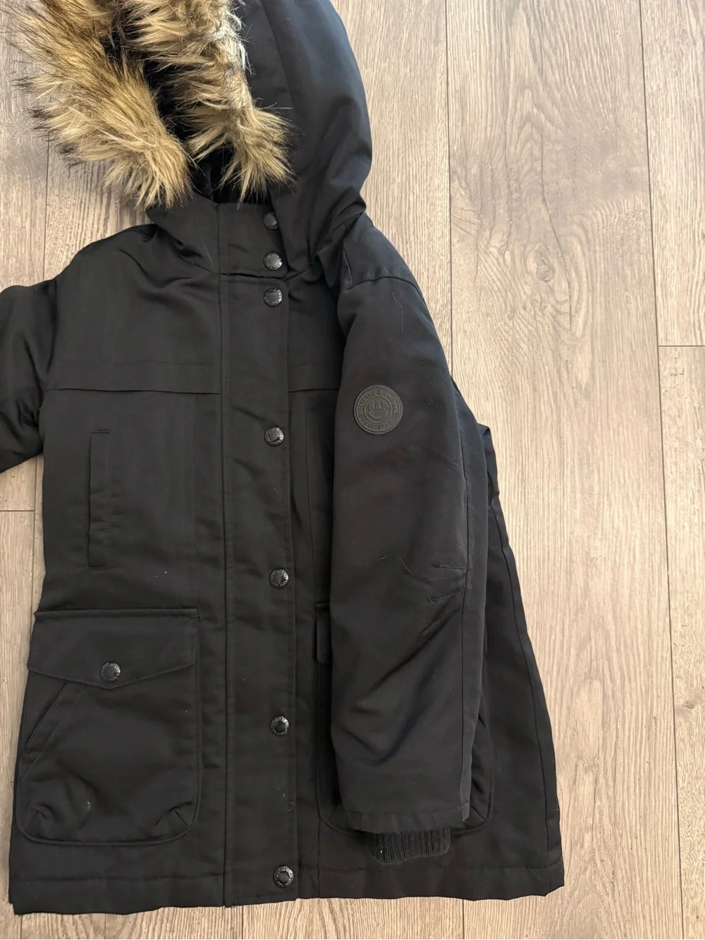 Gap Kids Black Cold Control Ultra Max Primaloft Storm Cuff Fur Hood Size Small